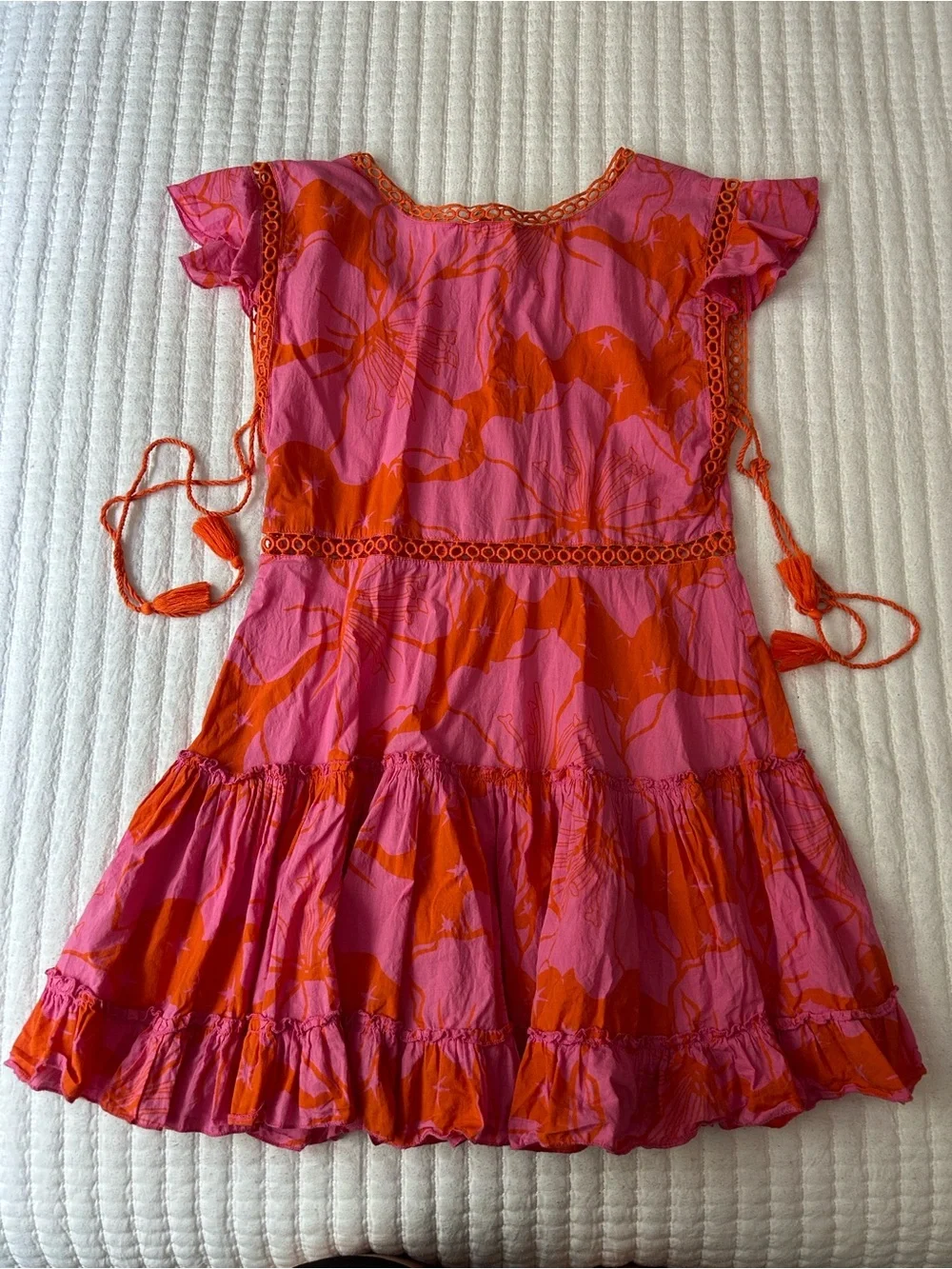 Pink & Orange Floral Tiered Summer Dress Cover Up - Picture 3 of 7